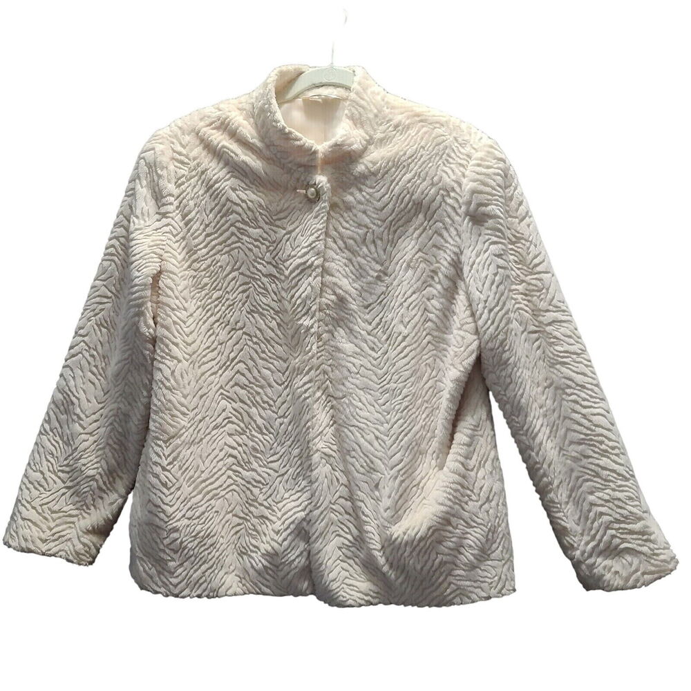 Laura Ashley Womens Soft Coat Cream Size Medium Polyester Long Sleeve Zip Close